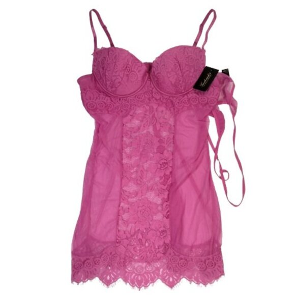 NWT Fredericks Of Hollywood Slip Dress + Panties Sz 1X Y2K Hot Pink McBling - Picture 1 of 6